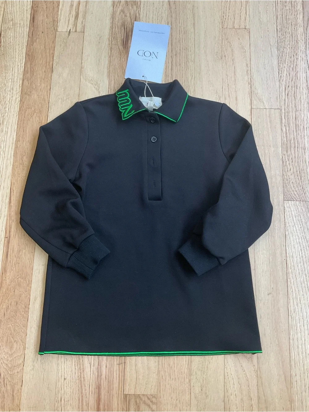 Mini nod Kids Black Polo Top with Green Trim